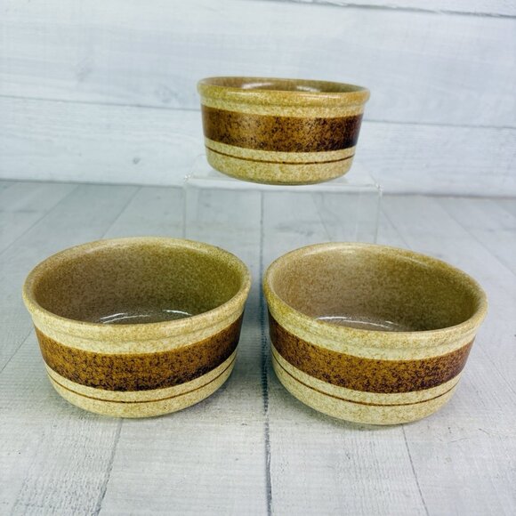 Pottery Craft USA #458 Beige Speckled Brown Stripe Ceramic Large Soup Mugs Set 3 - Picture 3 of 15